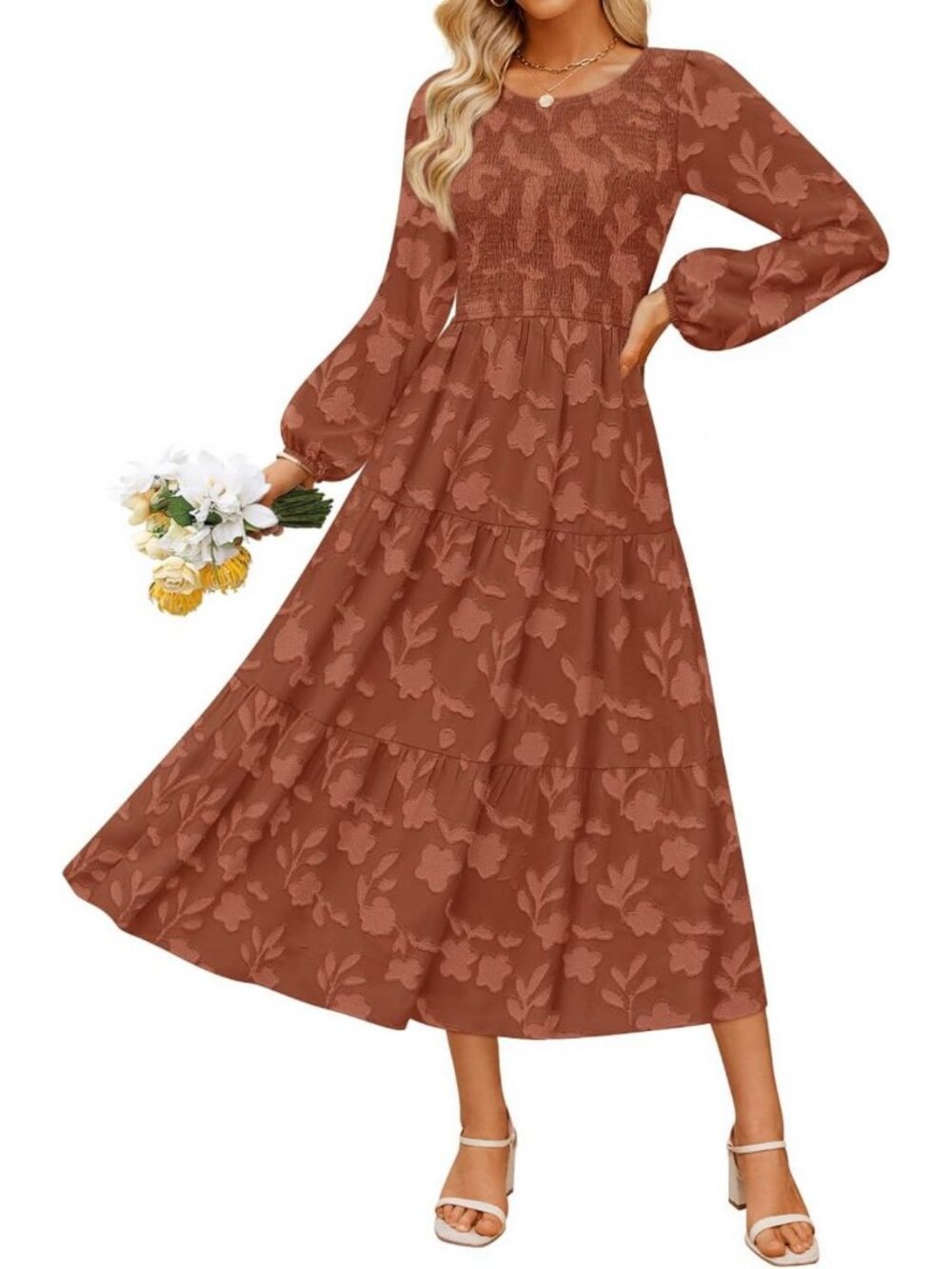 Chic Boho Midi Dress for Women | Long Sleeve Fall Wedding Guest Outfit